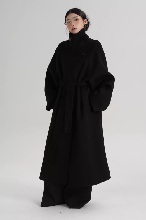Stand Collar Long Loose Wool Coat