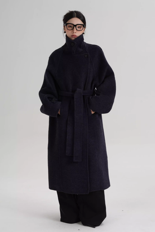 Stand Collar Long Loose Wool Coat