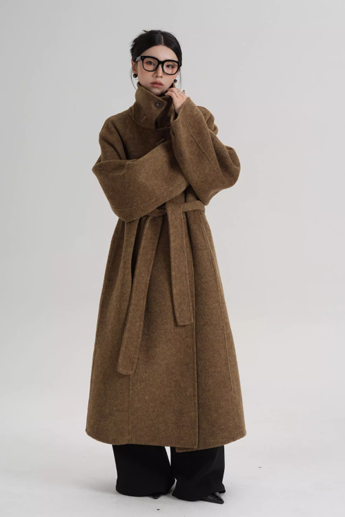 Stand Collar Long Loose Wool Coat