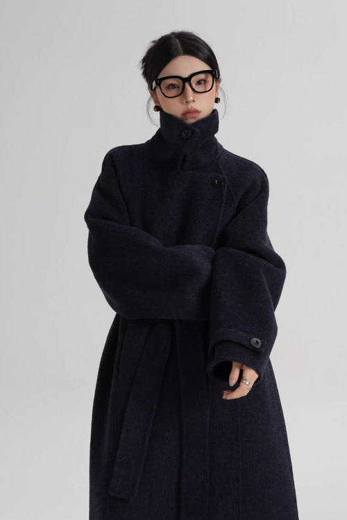 Stand Collar Long Loose Wool Coat