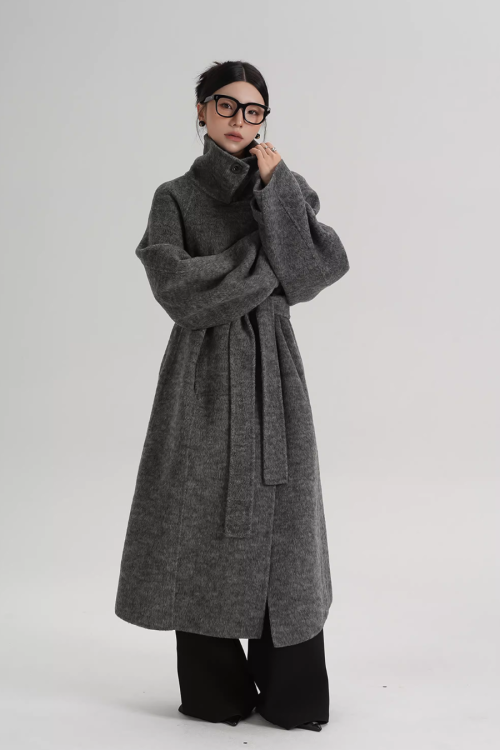 Stand Collar Long Loose Wool Coat