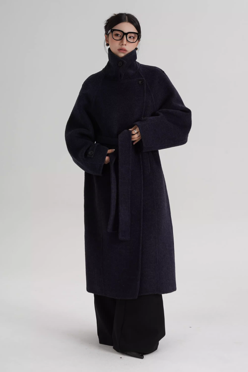 Stand Collar Long Loose Wool Coat
