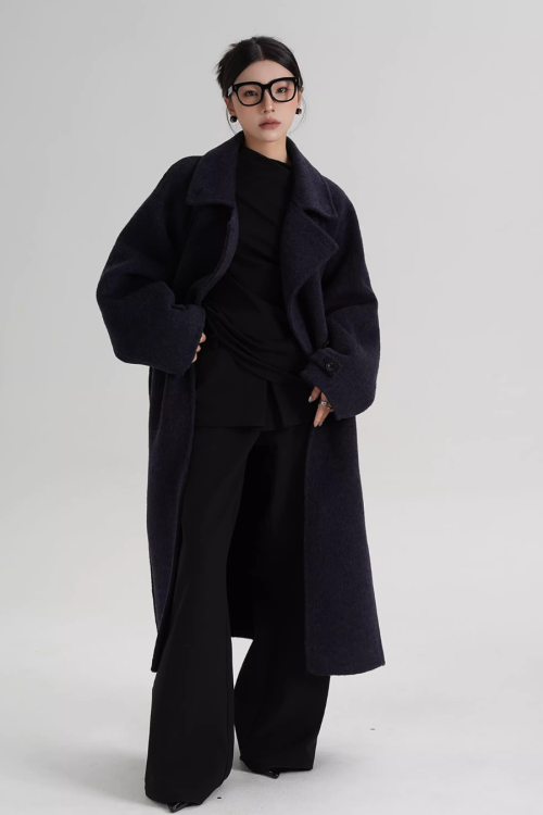 Stand Collar Long Loose Wool Coat
