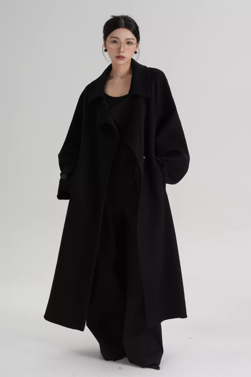 Stand Collar Long Loose Wool Coat