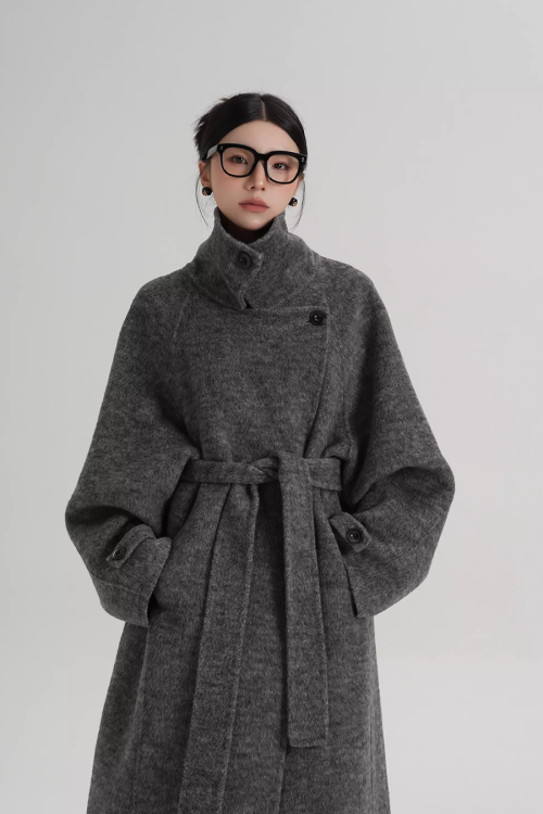Stand Collar Long Loose Wool Coat