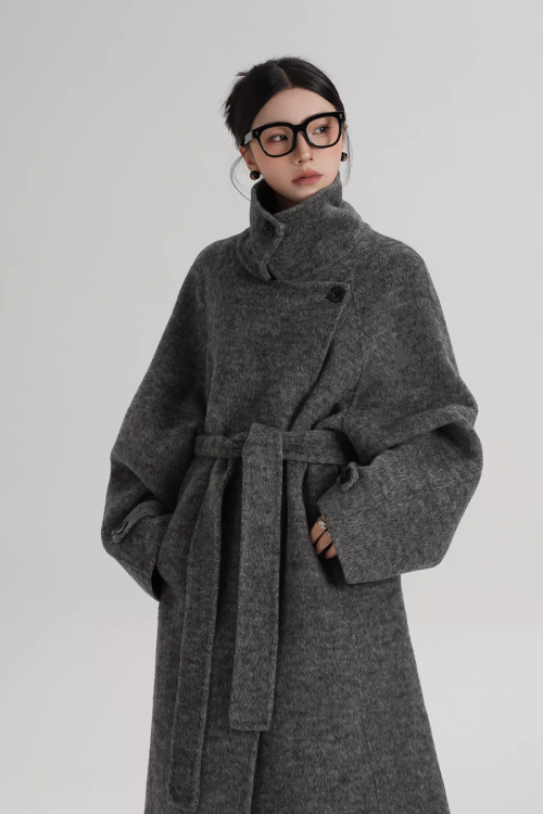 Stand Collar Long Loose Wool Coat