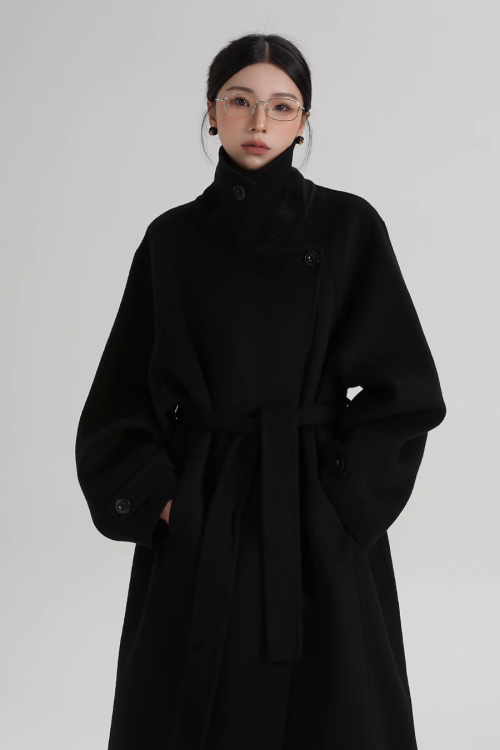 Stand Collar Long Loose Wool Coat