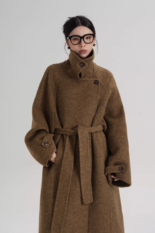 Stand Collar Long Loose Wool Coat