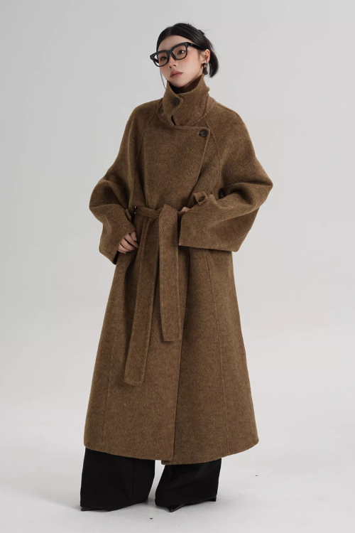 Stand Collar Long Loose Wool Coat