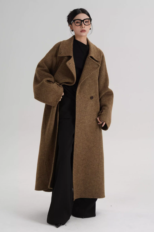 Stand Collar Long Loose Wool Coat