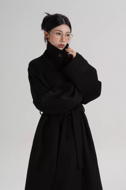 Stand Collar Long Loose Wool Coat