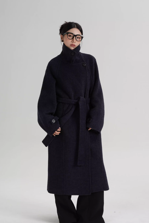 Stand Collar Long Loose Wool Coat