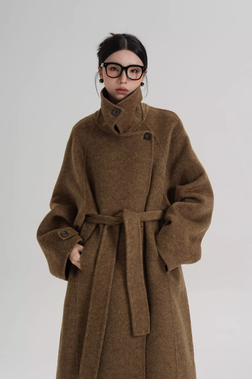 Stand Collar Long Loose Wool Coat