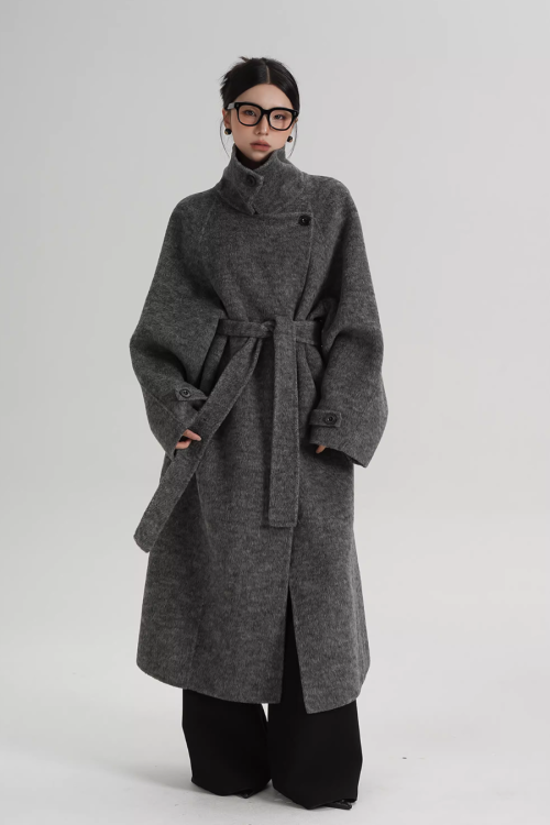 Stand Collar Long Loose Wool Coat