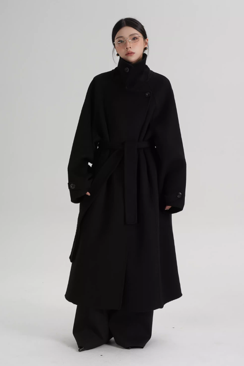 Stand Collar Long Loose Wool Coat