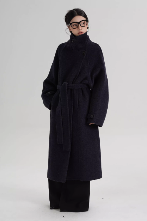 Stand Collar Long Loose Wool Coat