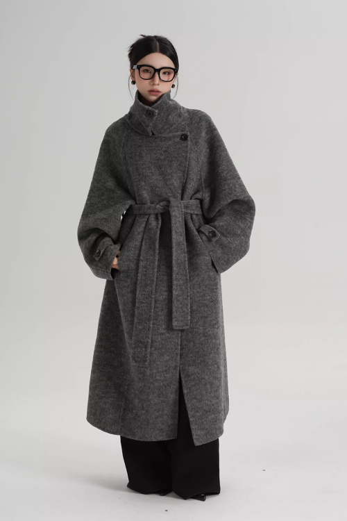 Stand Collar Long Loose Wool Coat