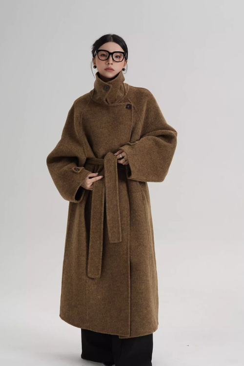 Stand Collar Long Loose Wool Coat