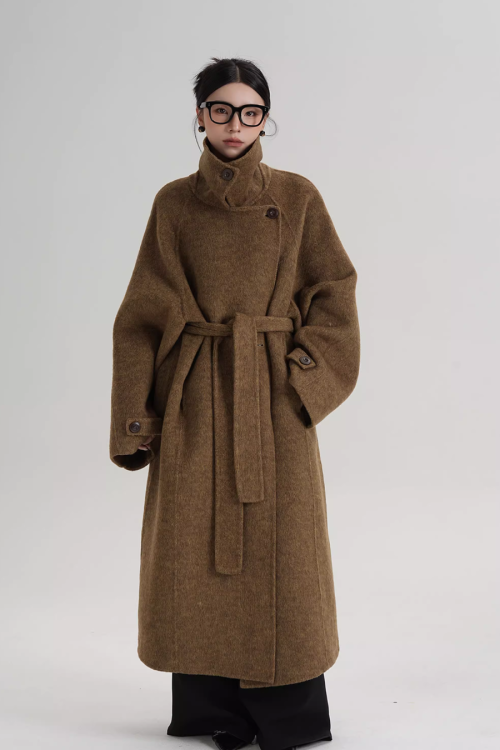 Stand Collar Long Loose Wool Coat