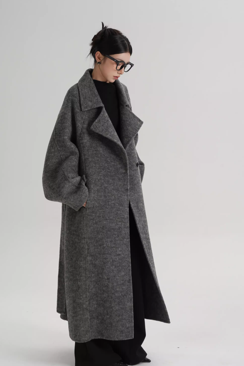 Stand Collar Long Loose Wool Coat