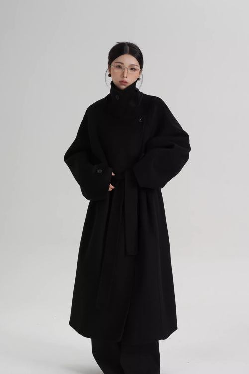 Stand Collar Long Loose Wool Coat