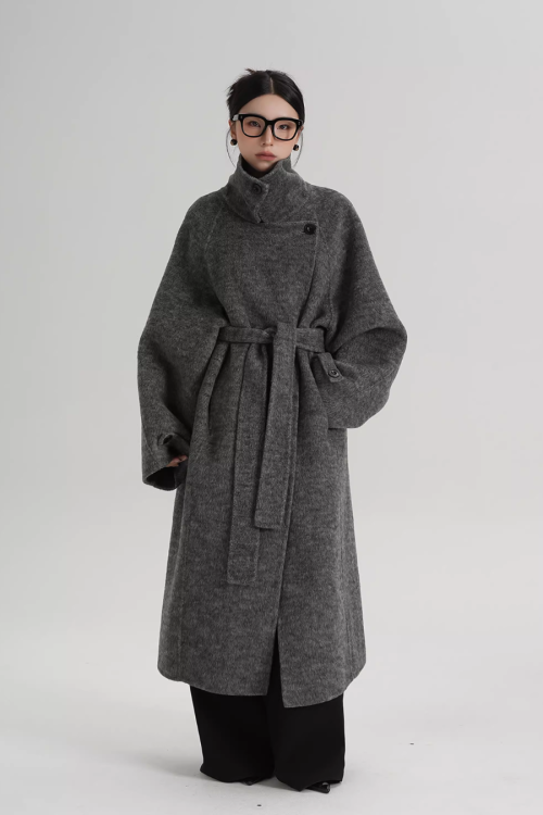 Stand Collar Long Loose Wool Coat