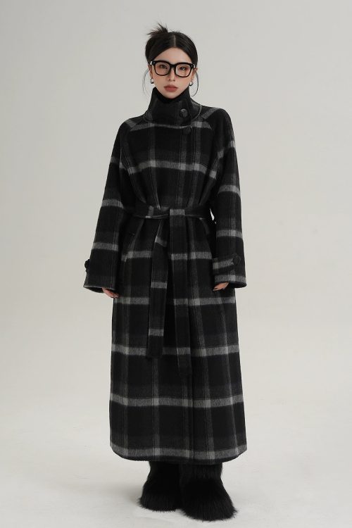 Stand Collar Paid Long Coat