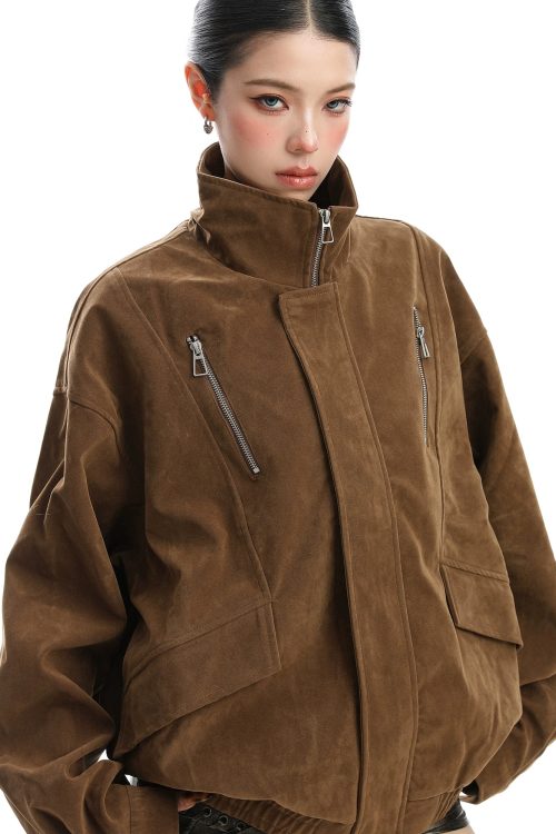 Stand Collar Suede Work Jacket