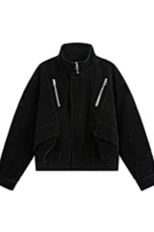 Stand Collar Suede Work Jacket