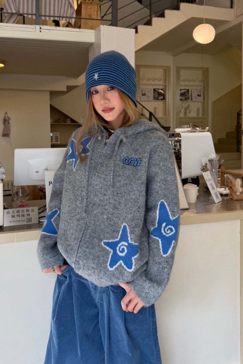 Star Hoodie Knit Jacket