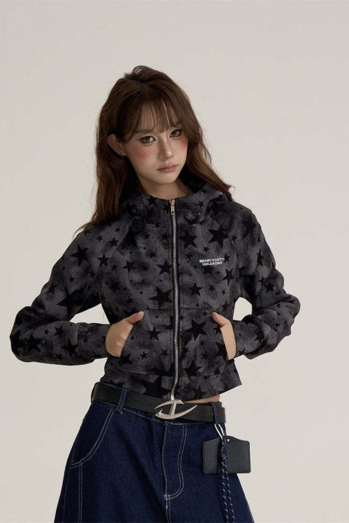 Star-Patterned Zip-Up Hoodie