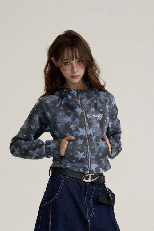 Star-Patterned Zip-Up Hoodie