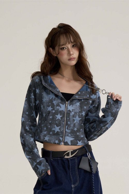 Star-Patterned Zip-Up Hoodie