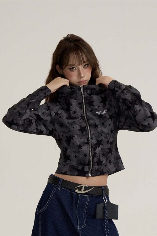Star-Patterned Zip-Up Hoodie