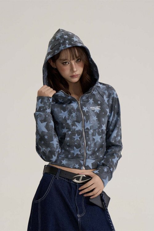 Star-Patterned Zip-Up Hoodie