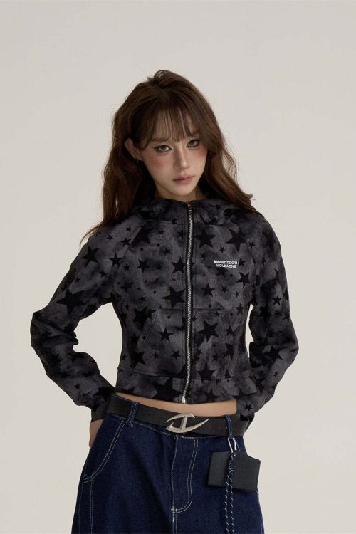 Star-Patterned Zip-Up Hoodie