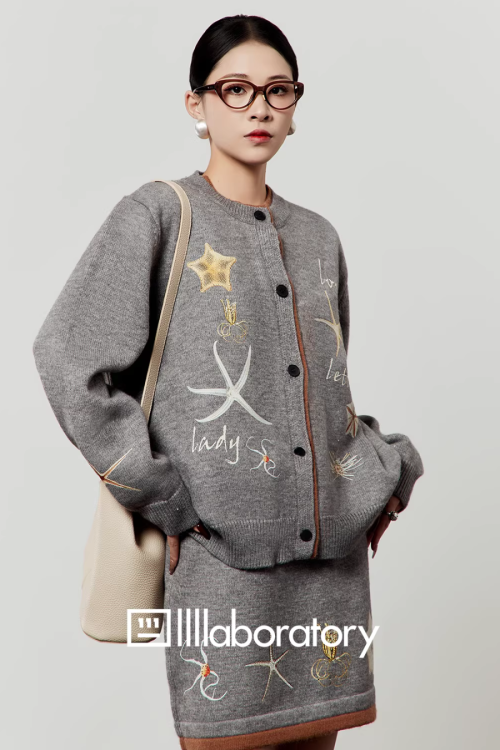 Starfish Motif Knit Top / Knit Mini Skirt