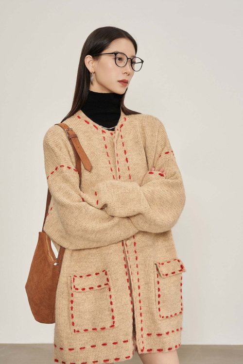 Stitched Embroidery Knit Cardigan
