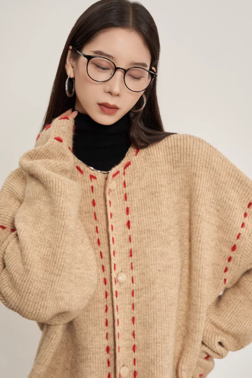 Stitched Embroidery Knit Cardigan