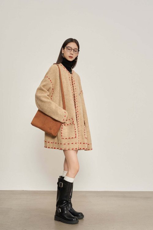 Stitched Embroidery Knit Cardigan