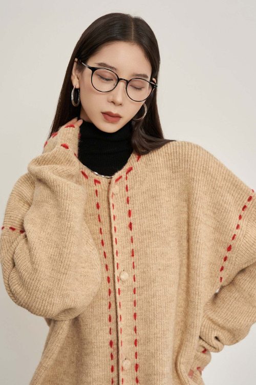 Stitched Embroidery Knit Cardigan