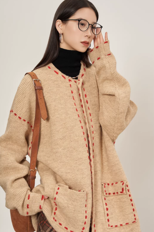 Stitched Embroidery Knit Cardigan