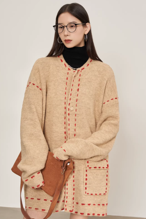 Stitched Embroidery Knit Cardigan