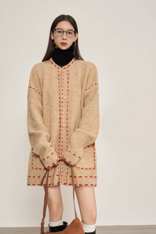 Stitched Embroidery Knit Cardigan