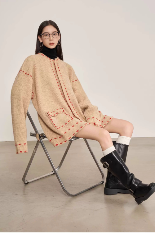 Stitched Embroidery Knit Cardigan