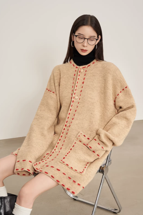 Stitched Embroidery Knit Cardigan