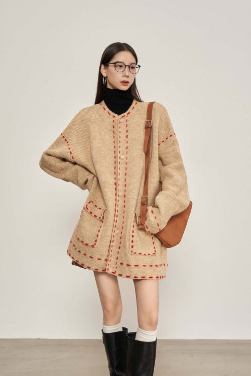 Stitched Embroidery Knit Cardigan
