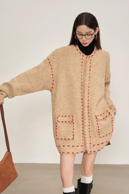 Stitched Embroidery Knit Cardigan