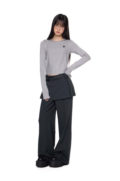 Straight-Leg Skirt-Pants