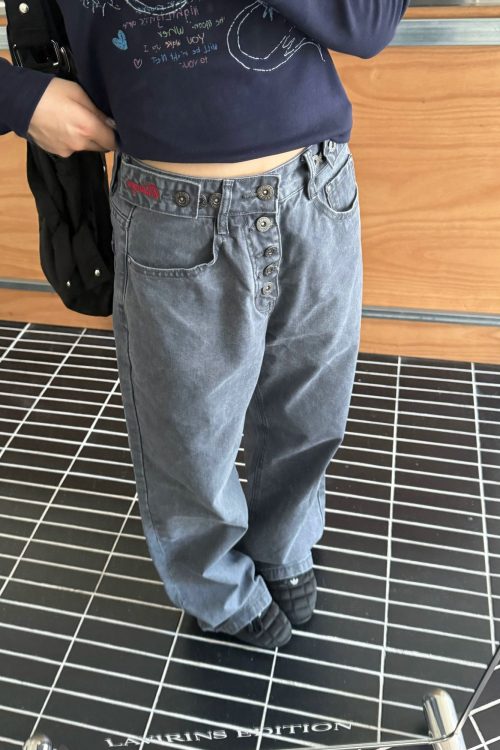 Straight Loose Button Work Pants